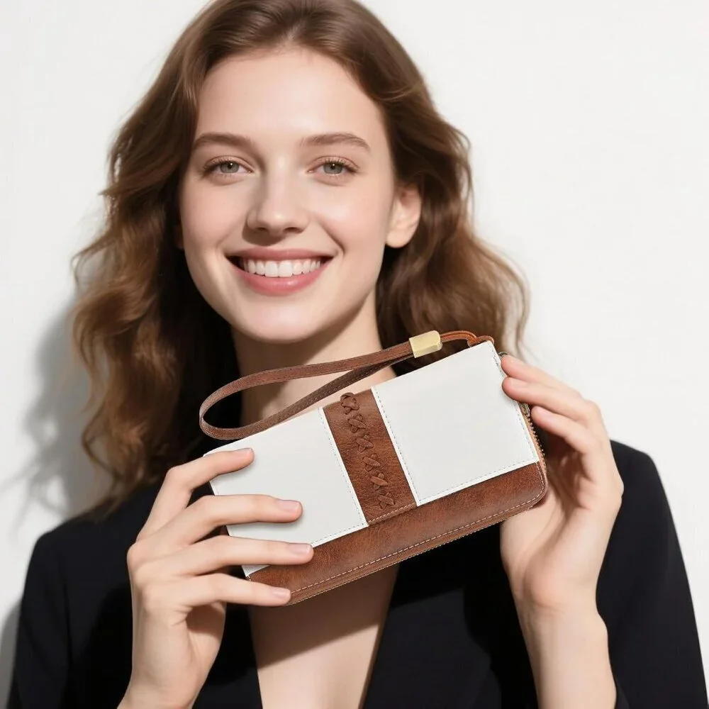 Women Wallet Vegan Leather Long Purse RFID Blocking Wristlet Organizer